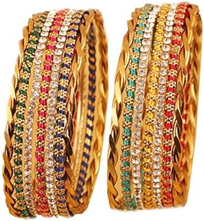 Touchstone Bollywood-Style Alloy Bangle Bracelets with a Lobster Claw Clasp for Women, Box Chain, Mughal Kundan Polki Inspired Design without Gemstone