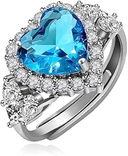 Adjustable Blue Heart Cubic Zirconia Engagement Ring - Uloveido Platinum Plated Brass Promise Ring for Women - Heart Design Statement Piece