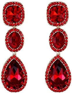 EVER FAITH Women's Austrian Crystal Elegant Bridal Square Oval-cut Teardrop Dangle Pierced Earrings