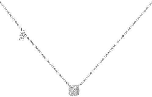 Dtja Sterling Silver Square Crystal Choker Necklace for Women Girls Cushion Shape Cubic Zirconia Small Delicate Princess Cut Pendant Necklace Adjustable Chain 18" Fashion Weddding Jewelry Gift