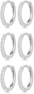 3 pairs Sterling Silver Hoop Earrings for Women 14K White Gold Plated Small Silver Hoop Earrings Cubic Zirconia Silver hoop Huggie Hoop Ear Piercing Earrings for men girl 6mm 6mm 6mm