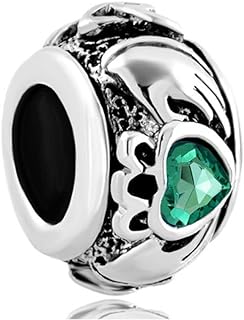 Celtic Friendship Claddagh Paracord Bracelet Charm with Green Synthetic Crystal Beads and Best Friend Design