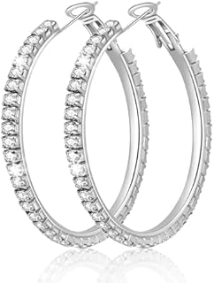 925 Sterling Silver Large Rhinestone Hoop Earrings for Women Big Sparkly Cubic Zirconia Hoops Earring for Womens Thin Gold Plated Hoops Lightweight Hypoallergenic Non Tarnish for Girl Gifts