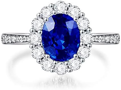Sterling Silver 2ct Oval Cut Sapphire Engagement Ring with Cubic Zirconia for Women, Halo Diamond Wedding Band in size 6