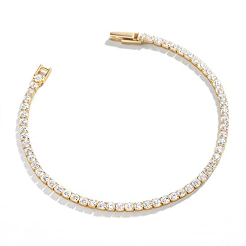 14K Gold Filled 3MM Cubic Zirconia Classic Tennis Bracelet | Gold Link Bracelets for Women Girls