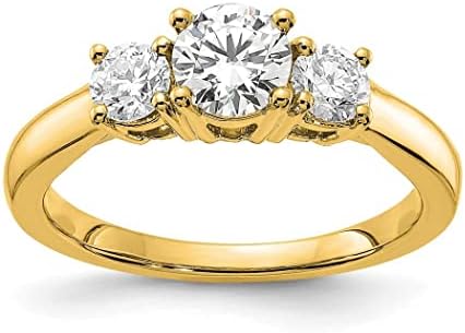 14k Yellow Gold 3-Stone Lab Grown Cushion Cut White Diamond Engagement Ring for Women, Size 6, Classic Design