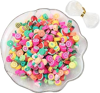100pcs Mixed Polymer Clay Spacer Beads for Women Jewelry Making DIY Bracelet Necklace Hair Clip Accessories (Fruit)