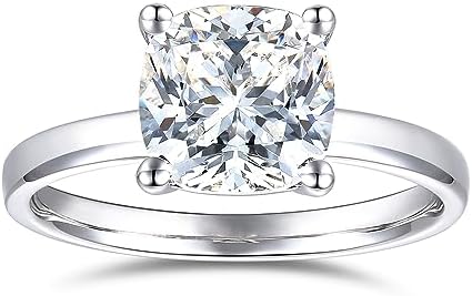 Cushion Cut 3 Carat Moissanite Engagement Ring in Sterling Silver for Women