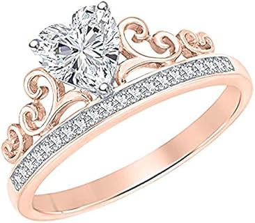 Heart-Cut Diamond Engagement and Wedding Ring in Gold-Plated Sterling Silver, Specially Designed for Women, Princess Promises Design