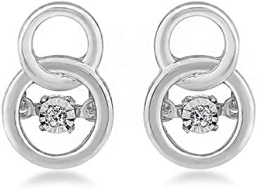 Jewelili Sterling Silver White Diamond Stud Earrings, Push-Back Findings, Round Design