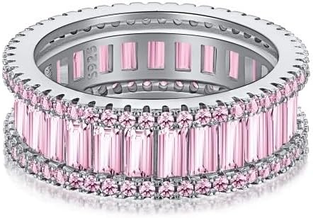 925 Sterling Silver Stackable Promise Rings with Cubic Zirconia, Channel-Set, Anniversary/Birthday Gift for Women, Size 6-9