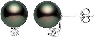 14k White Gold AAAA Quality Japanese Black Akoya Cultured Pearl Diamond Stud Earrings for Women - PremiumPearl
