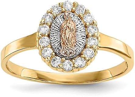 14k Yellow & White Gold Cubic Zirconia Lady of Guadalupe Ring for Women - Unique Two-Tone Engagement & Wedding Band Blend