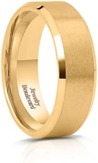 8mm Tungsten Carbide Wedding Mens Band Rings 14K Yellow Gold Plated Bevelled Edges Comfort Fit