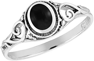 925 Sterling Silver Clasp Ring with Filigree Art Deco Design & Simulated Black Onyx Gem for Women, Aeravida Vintage Elegant Wedding Jewelry, Available in various sizes