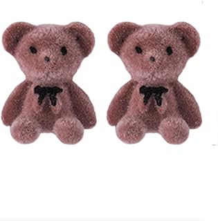 Cute Funny Plush Bear Stud Earrings Kawaii Cartoon Animal Bowknot Bear Earring for Women Girl Fashion Party Jewelry-C pink