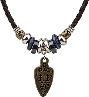 Bohemian Double Layers Leather Necklace for Men Women Vintage Boho Tribal Ethnic Wood Beads Braided Adjustable Hipppie Cross Hemp Cords Pendant Charm Choker Jewelry