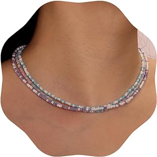 DIY Material Choker Necklace, Beaded Ball Chain with Beautiful Blue and Purple Beads, Ideal for Women and Girls, Bohemian Layered Design