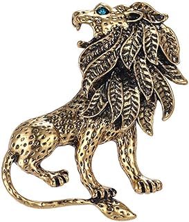Pin Clasp Antique Gold Vintage Lion Brooch with Cubic Zirconia for Women, Men & Girls