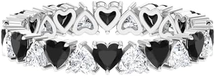Women's Heart Eternity Ring with Black Diamonds and Moissanite in 10K White Gold