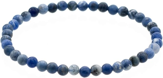 Sophisticated Glossy 4mm Round Sodalite Stretch Bracelet with Bead Chain, No-Clasp Design for Men & Women - USA Handcrafted