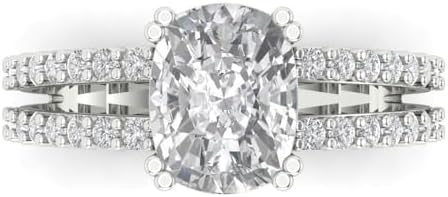Clara Pucci 3.96Ct Cushion cut Lab Grown Diamond VS1-2 G-H 10K White Gold Solitaire W/Accents Engagement Promise Anniversary Ring