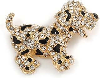 Enchanting Enamel and Gold-Plated Happy Dalmatian Puppy Brooch with Secure Pin-Stem-with-Safety Clasp - 55mm