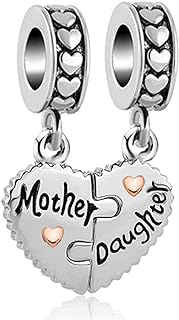 Luluadorn Charm for Bracelets Mother Son Daughter Rose Gold Silver Heart Clear CZ Pendant Charm Bracelets for Mom Dad Grandma Family Love Aunt Cousin