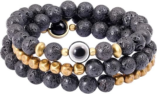 Lava Rock Evil Eye Bracelet for Women Men Necklace 8mm Beads Essential Oil Diffuser Anxiety Healing Yoga Meditation Stretch
