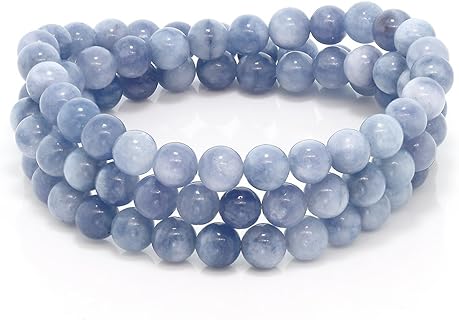 Gem Stone King 6MM Stunning Round Simulated Aquamarine Bead Stretchy Bracelet/Necklace | 20 Inch