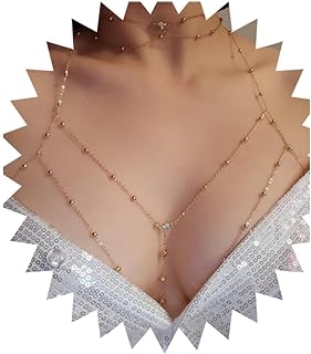 Gold Alloy Rhinestone Body Breast Chain with Lobster Clasp for Women, Sexy Bikini Bra Jewelry Ideal for Party and Rave