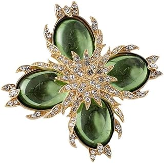 European Luxe Green Flower Brooch with Agate Gem, Alloy Clasp, Ideal for Elegant Ladies, Unique Floral Design