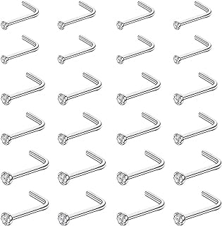 OMAIGAR Nose Rings Studs, 60pcs Straight or L-Shaped or Screw Nose Studs for Women Men, Surgical Stainless Steel Hypoallergenic Nose Piercing Jewelry 1.5/2/2.5mm Size Rhinestone and Ideal Gift