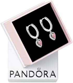 Snap-back Sterling Silver Cubic Zirconia PANDORA Sparkling Halo Heart Hoop Earrings for Women - Elegant, Timeless Design