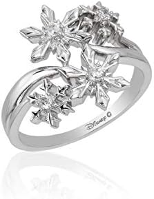 Jewelili Enchanted Disney Fine Jewelry Sterling Silver with 1/10 Cttw Diamonds Elsa Snowflake Ring