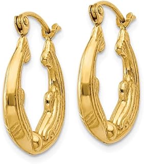 14K Yellow Gold Sea Dolphin Ocean Fish Beach Nautical Hoop Earrings