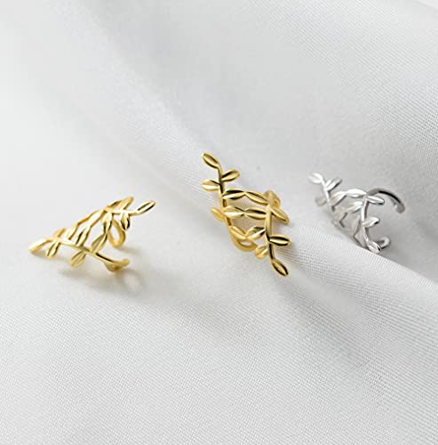 Solid 925 Sterling Silver Leaf Cuff Earrings Non Piercing Cartilage Wraps for Women Girls Leaf Clip On Earrings Helix Cuffs