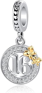 QeenseKc Happy Birthday 16 18 21 40 50 Years of Love Charm Butterfly Bead for European Bracelet