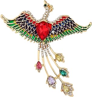 Vivid Cubic Zirconia Phoenix Bird Pin Brooch, Enamel Gold Plated, Fashionable Accessory for Women and Girls, Ideal Gift