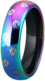 6mm Width Tungsten Carbide Wedding Ring, Rainbow Ring,Dog Paw Ring,Engagement Promise Rings