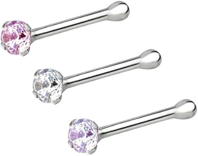 Forbidden Body Jewelry Nose Rings Sterling Silver CZ Simulated Diamond Micro Nose Studs 22G (Set of 3)
