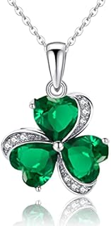 VONSSY Elegant Clover Pendant Necklace | Emerald Green Gemstone ST Patrick’s Day Irish Shamrock Necklace | 18K Platinum Gold Plated Chain | Meaningful Jewelry Gift for Women Girls Daughter Girlfriend