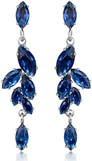 Cubic Zirconia Bridal Earrings - Sterling Silver Marquise Crystal Zircon Rhinestone CZ Cluster Floral Leaf Dangle Drop Earrings for Women Girls Wedding Party Prom Bride Bridesmaids Jewelry