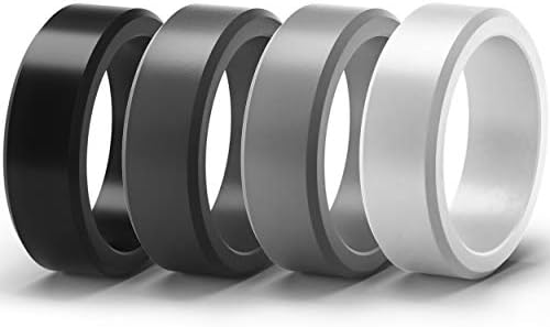 ThunderFit Silicone Rings for Men, Flat Top Angled Edge Rubber Wedding Bands 9.8mm Wide 2mm Thick - 1/4/7 Variety Multipack