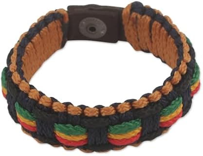 NOVICA Artisan Double Braided Men's Bracelet with Snap Clasp and Cord Chain, No Stone, Handmade in Ghana with Gold, Wood, and Brass Elements, Multicolor [8.75 in L x 0.8 in W]