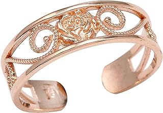 Ladies 10k Rose Gold Filigree Pink Flower Adjustable Toe Ring