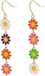 Alloy French Wire Flower Dangle Earrings for Women, Drop Design, No Gemstone, Perfect for Summer and Holidays