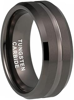 6mm 8mm Silver/Black/Gunmetal/Gold Tungsten Rings for Men Women Fashion Engagement Wedding Bands Grooved Matte Finish Beveled Edges Comfort Fit