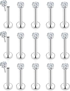 Kridzisw 20G 18G Threadless Push in Nose Rings Studs Stainless Steel Nose Nostril Piercing Jewelry for Women Men Girl CZ Inlaid 1.5MM 2MM 2.5MM 3MM 15Pcs-16Pcs