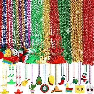 141 Pcs Mexican Necklace Bulk Cinco De Mayo Red Green Gold Beaded Necklace Fiesta Metallic Necklaces Bead Mexican Party Favors Mardi Gras Beads for Carnivals Party Supplies Luau Photo Props